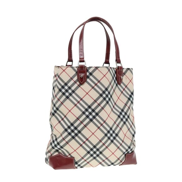 BURBERRY Nova Check Blue Label Hand Bag Nylon Beige Red - Picture 1 of 14